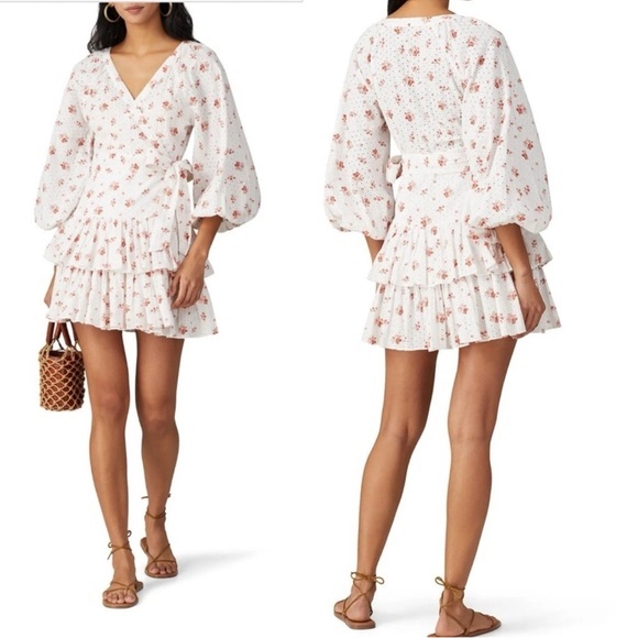 Maia Bergman Ines Eyelet Floral Wrap Dress White Small